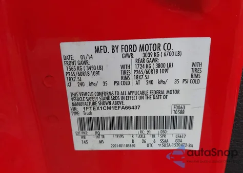 2014 Ford F-150 Xlt from USA, damaged, VIN 1FTEX1CM1EFA66437